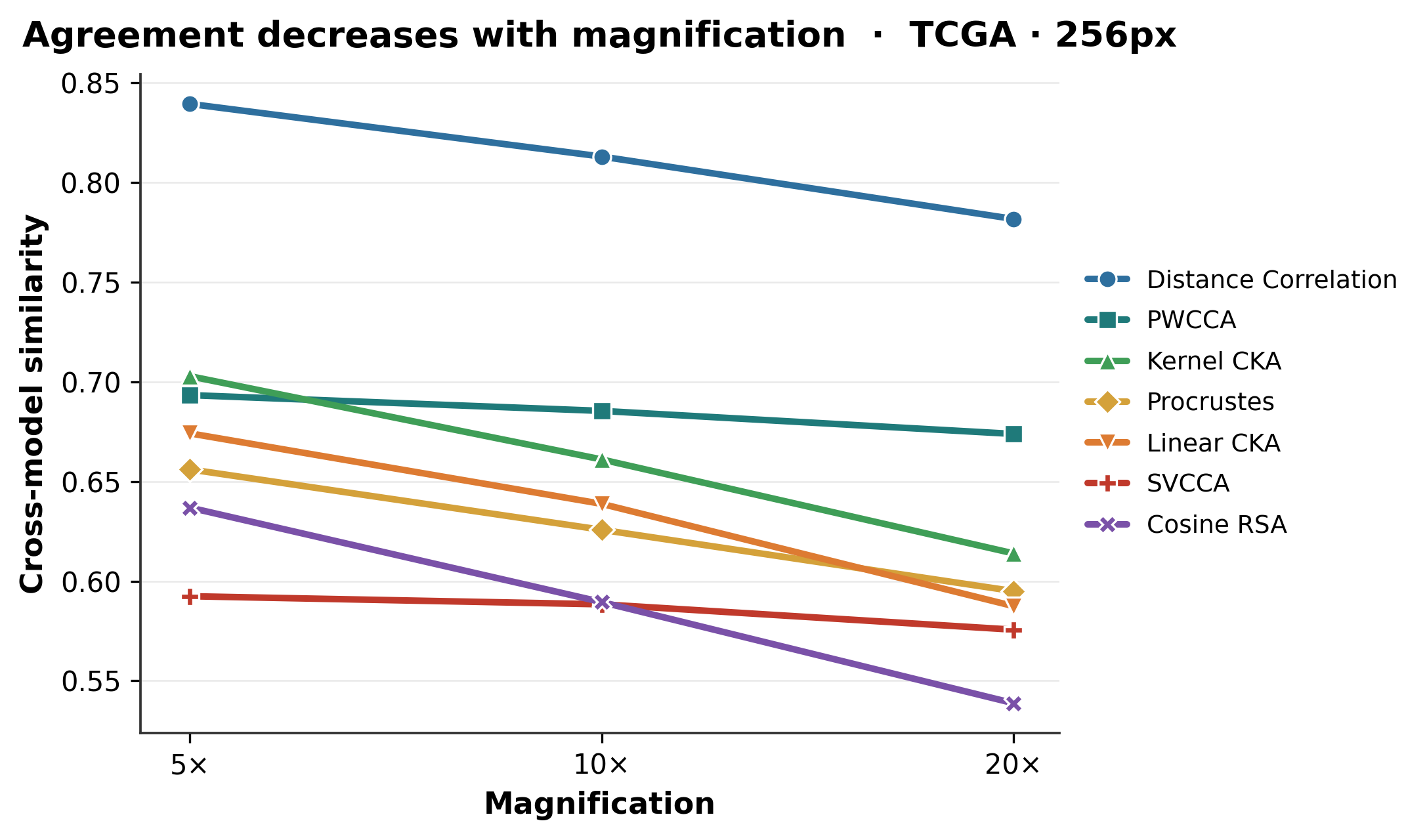 TCGA cross-model agreement across magnifications